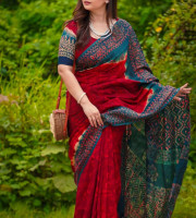 ব্লাউজ পিছ সহ ডিজিটাল প্রিন্ট শাড়ি DP--6018
